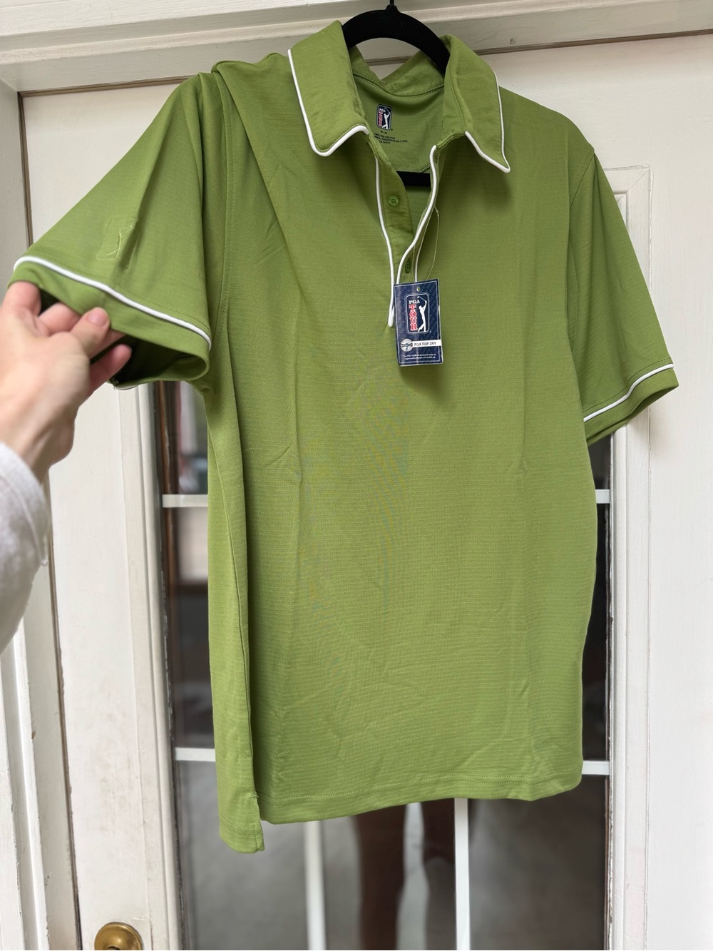 NWT PGA Tour Green Golf Polo Shirt White Trim Men’s Size M